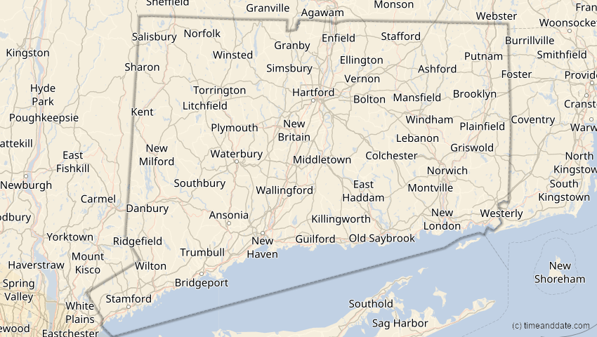 A map of Connecticut, USA, showing the path of the 23. Sep 2071 Totale Sonnenfinsternis