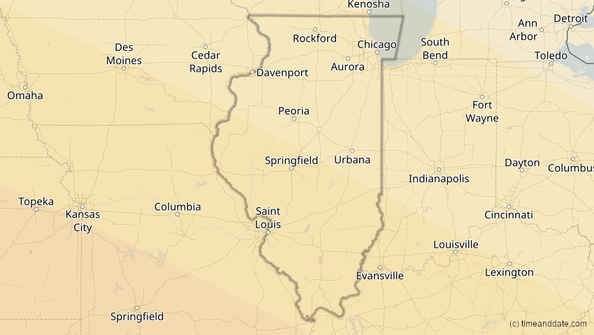 A map of Illinois, USA, showing the path of the 23. Sep 2071 Totale Sonnenfinsternis