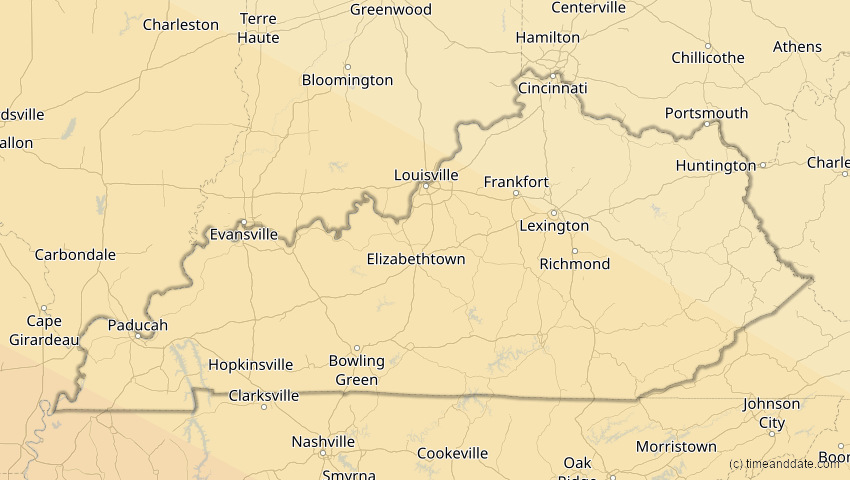 A map of Kentucky, USA, showing the path of the 23. Sep 2071 Totale Sonnenfinsternis