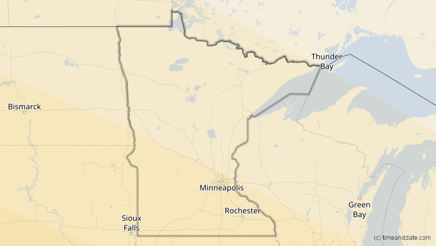 A map of Minnesota, USA, showing the path of the 23. Sep 2071 Totale Sonnenfinsternis