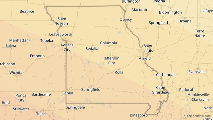 A map of Missouri, USA, showing the path of the 23. Sep 2071 Totale Sonnenfinsternis