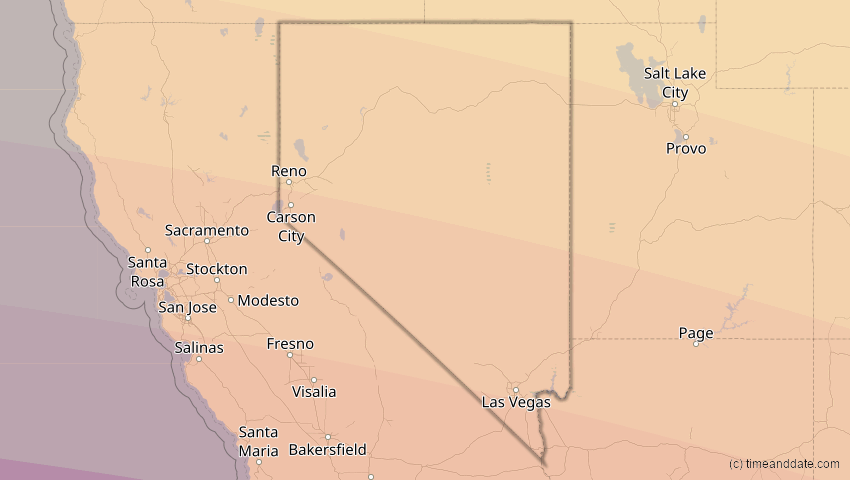 A map of Nevada, USA, showing the path of the 23. Sep 2071 Totale Sonnenfinsternis