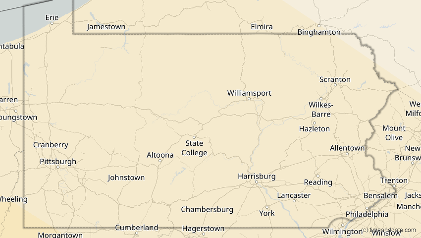 A map of Pennsylvania, USA, showing the path of the 23. Sep 2071 Totale Sonnenfinsternis