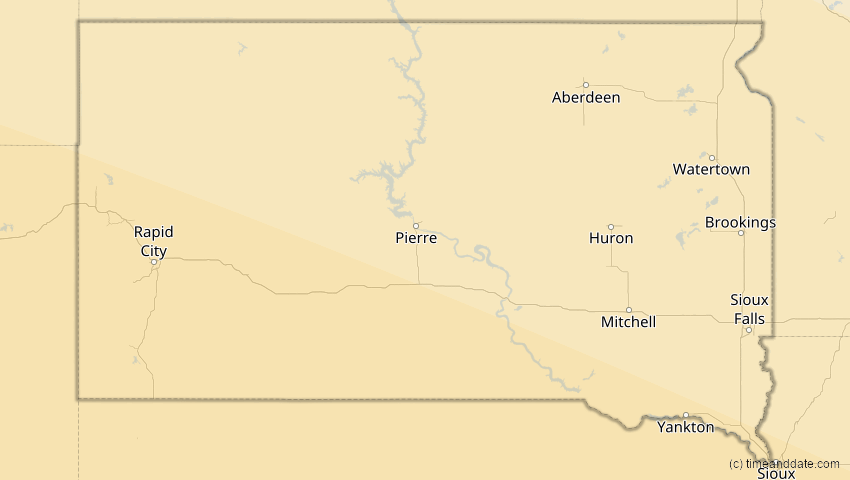 A map of South Dakota, USA, showing the path of the 23. Sep 2071 Totale Sonnenfinsternis