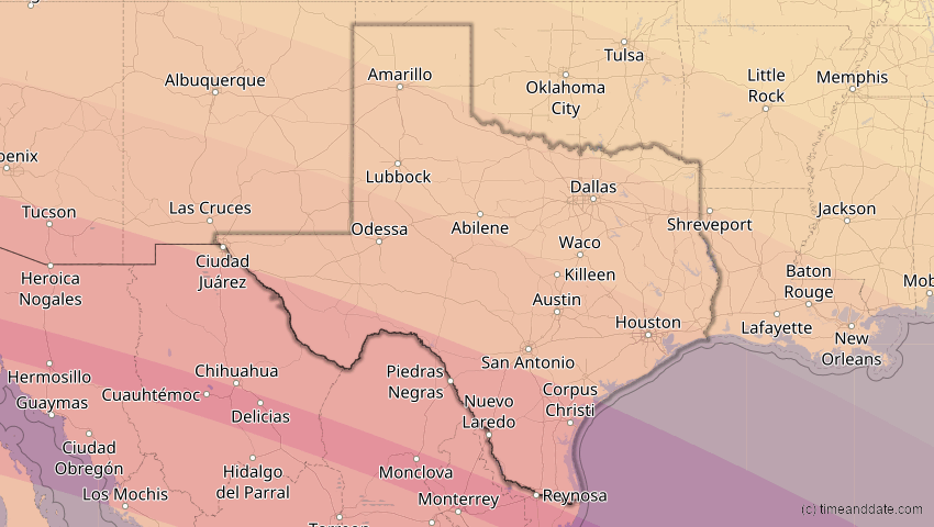 A map of Texas, USA, showing the path of the 23. Sep 2071 Totale Sonnenfinsternis