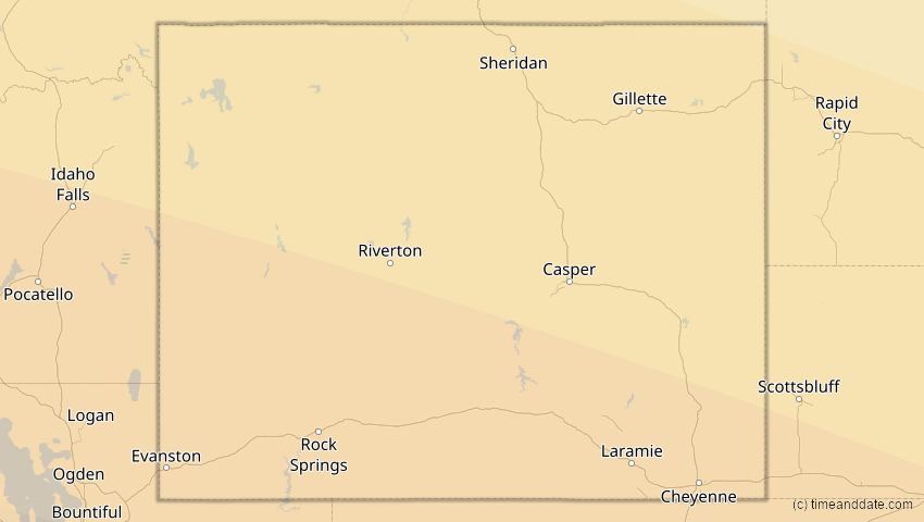 A map of Wyoming, USA, showing the path of the 23. Sep 2071 Totale Sonnenfinsternis