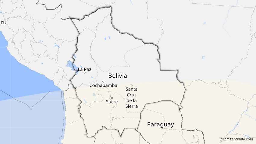 A map of Bolivien, showing the path of the 19. Mär 2072 Partielle Sonnenfinsternis
