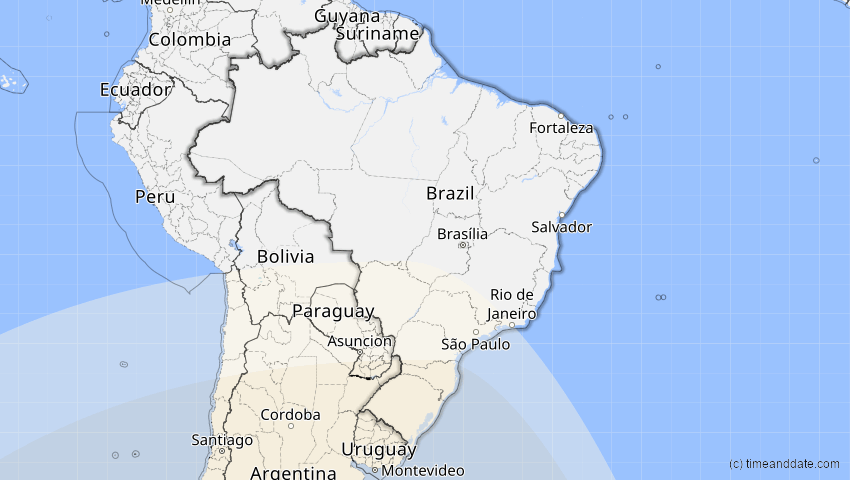 A map of Brasilien, showing the path of the 19. Mär 2072 Partielle Sonnenfinsternis