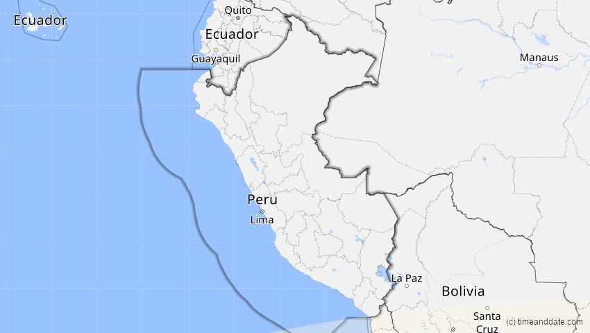 A map of Peru, showing the path of the 19. Mär 2072 Partielle Sonnenfinsternis