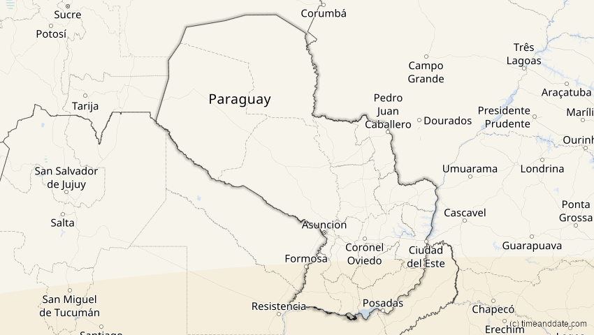 A map of Paraguay, showing the path of the 19. Mär 2072 Partielle Sonnenfinsternis