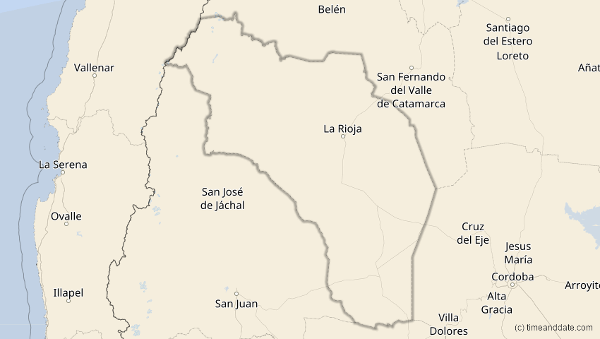 A map of Rioja, Argentinien, showing the path of the 19. Mär 2072 Partielle Sonnenfinsternis