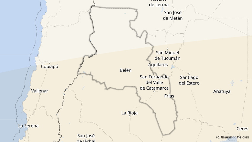 A map of Catamarca, Argentinien, showing the path of the 19. Mär 2072 Partielle Sonnenfinsternis