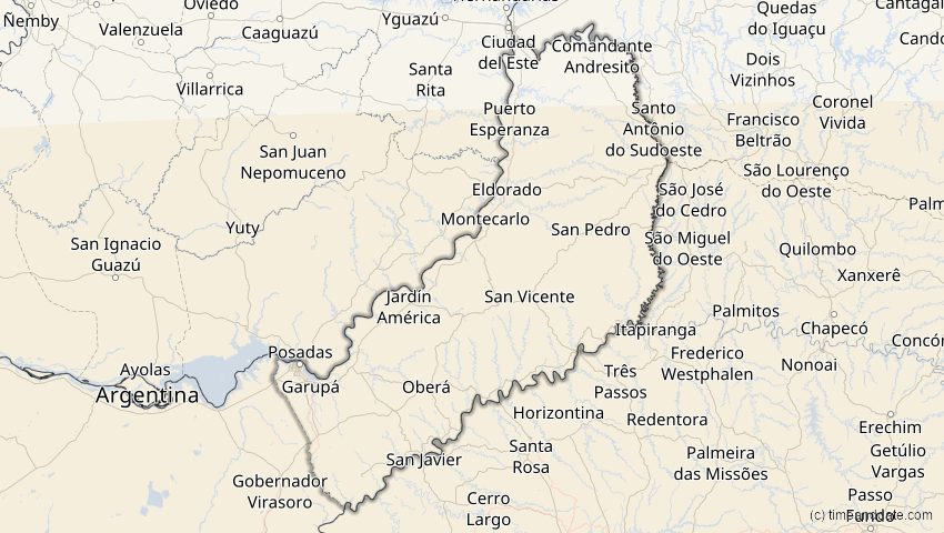 A map of Misiones, Argentinien, showing the path of the 19. Mär 2072 Partielle Sonnenfinsternis
