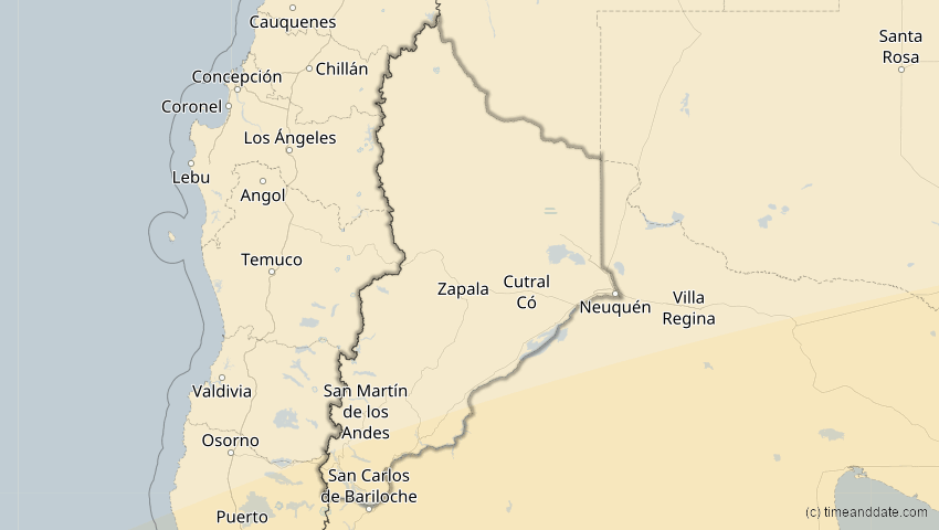 A map of Neuquén, Argentinien, showing the path of the 19. Mär 2072 Partielle Sonnenfinsternis