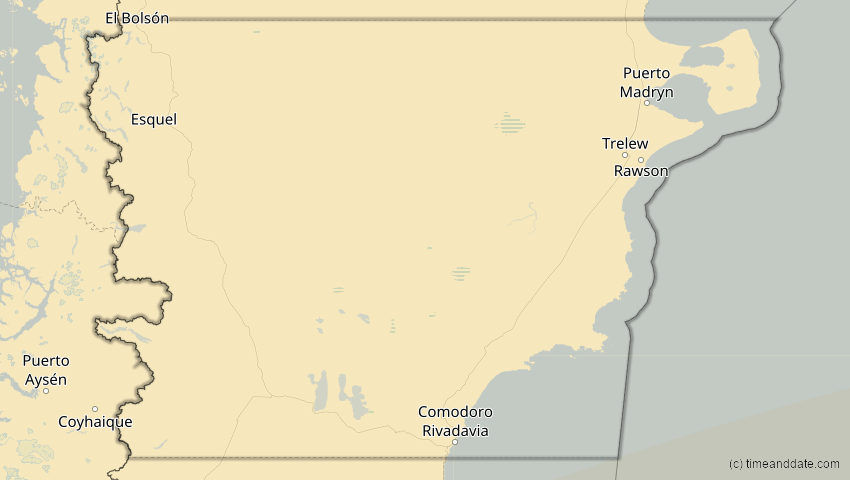 A map of Chubut, Argentinien, showing the path of the 19. Mär 2072 Partielle Sonnenfinsternis