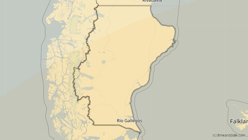 A map of Santa Cruz, Argentinien, showing the path of the 19. Mär 2072 Partielle Sonnenfinsternis