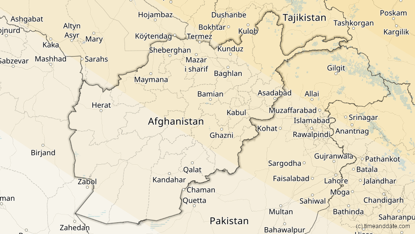 A map of Afghanistan, showing the path of the 12. Sep 2072 Totale Sonnenfinsternis