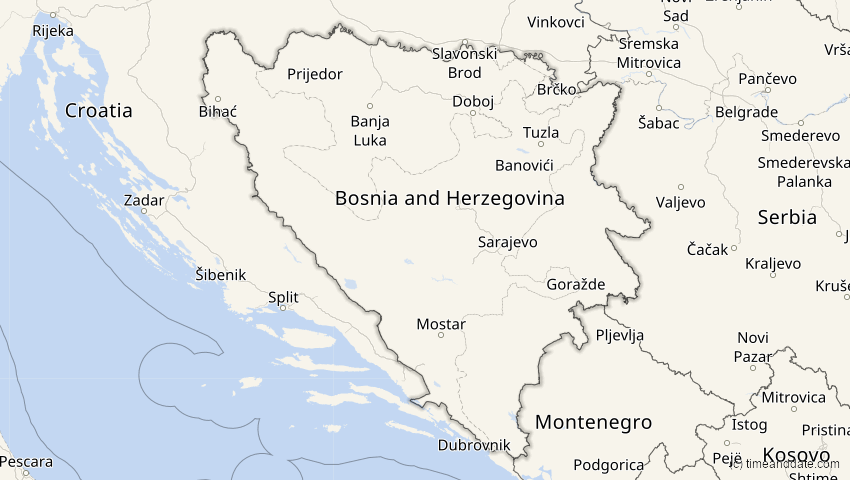 A map of Bosnien und Herzegowina, showing the path of the 12. Sep 2072 Totale Sonnenfinsternis