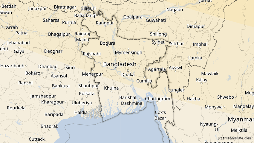 A map of Bangladesch, showing the path of the 12. Sep 2072 Totale Sonnenfinsternis