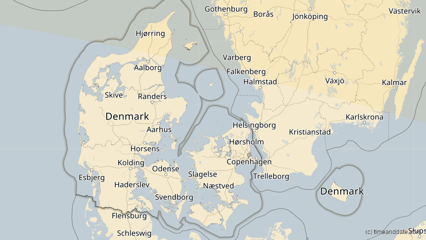 A map of Dänemark, showing the path of the 12. Sep 2072 Totale Sonnenfinsternis