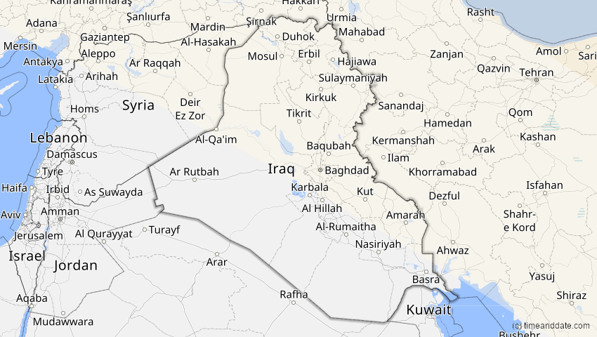 A map of Irak, showing the path of the 12. Sep 2072 Totale Sonnenfinsternis