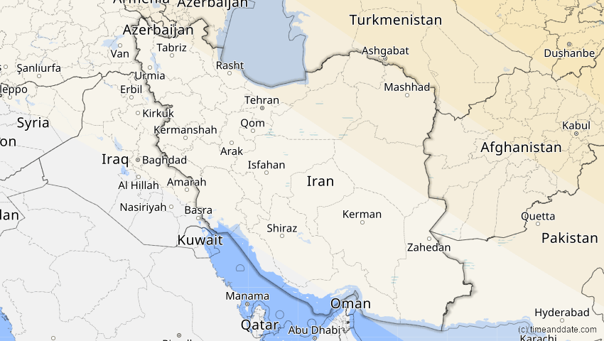 A map of Iran, showing the path of the 12. Sep 2072 Totale Sonnenfinsternis