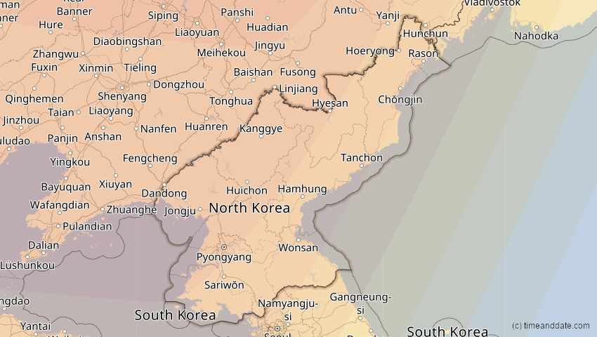 A map of Nordkorea, showing the path of the 12. Sep 2072 Totale Sonnenfinsternis