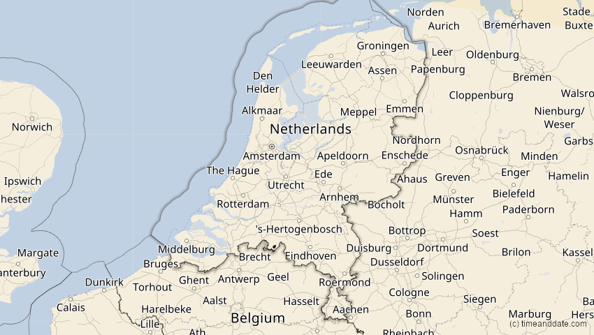 A map of Niederlande, showing the path of the 12. Sep 2072 Totale Sonnenfinsternis