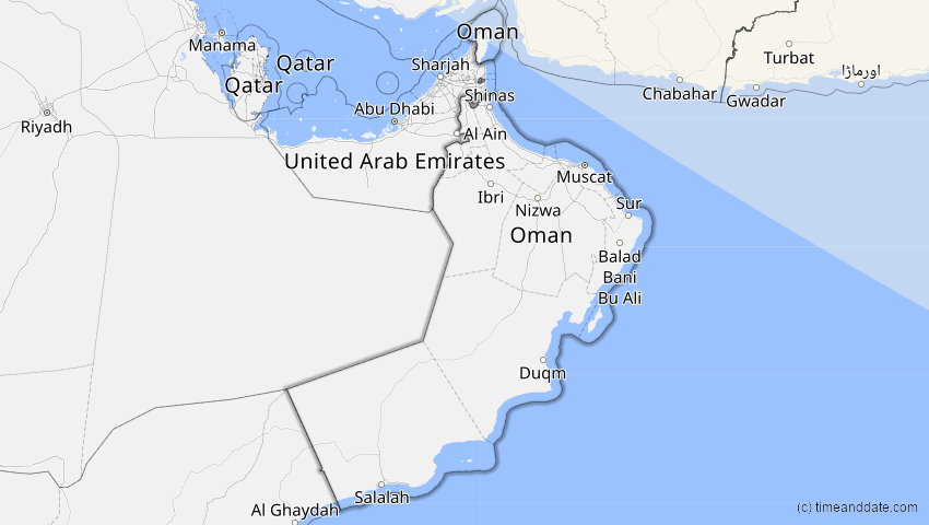 A map of Oman, showing the path of the 12. Sep 2072 Totale Sonnenfinsternis