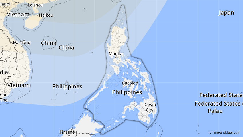 A map of Philippinen, showing the path of the 12. Sep 2072 Totale Sonnenfinsternis