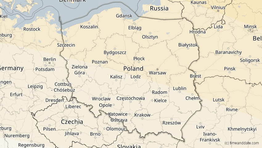 A map of Polen, showing the path of the 12. Sep 2072 Totale Sonnenfinsternis