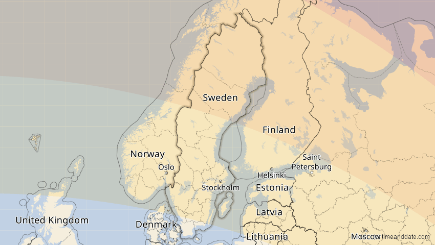 A map of Schweden, showing the path of the 12. Sep 2072 Totale Sonnenfinsternis