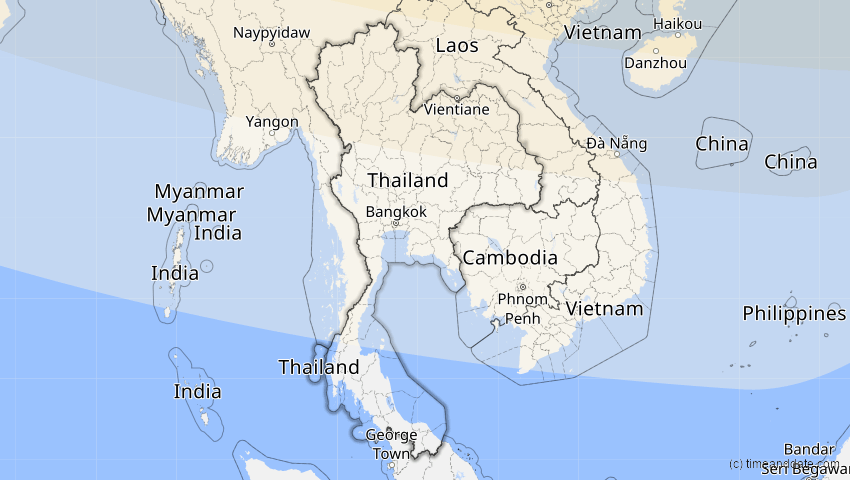 A map of Thailand, showing the path of the 12. Sep 2072 Totale Sonnenfinsternis