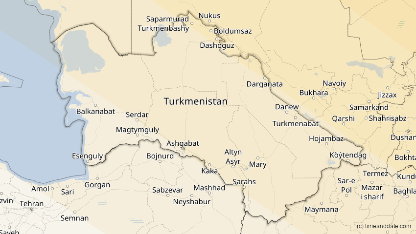 A map of Turkmenistan, showing the path of the 12. Sep 2072 Totale Sonnenfinsternis