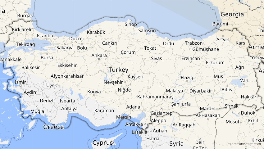 A map of Türkei, showing the path of the 12. Sep 2072 Totale Sonnenfinsternis