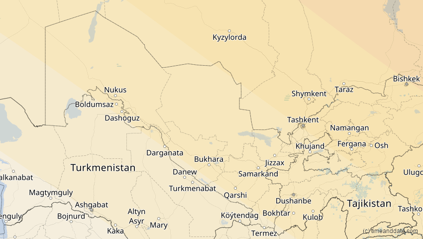 A map of Usbekistan, showing the path of the 12. Sep 2072 Totale Sonnenfinsternis