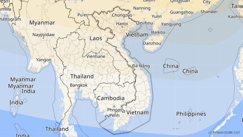 A map of Vietnam, showing the path of the 12. Sep 2072 Totale Sonnenfinsternis