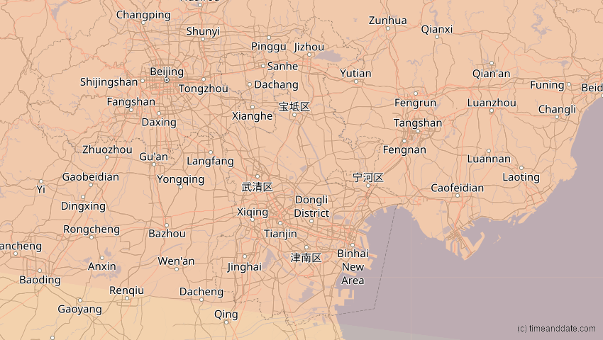 A map of Tianjín, China, showing the path of the 12. Sep 2072 Totale Sonnenfinsternis