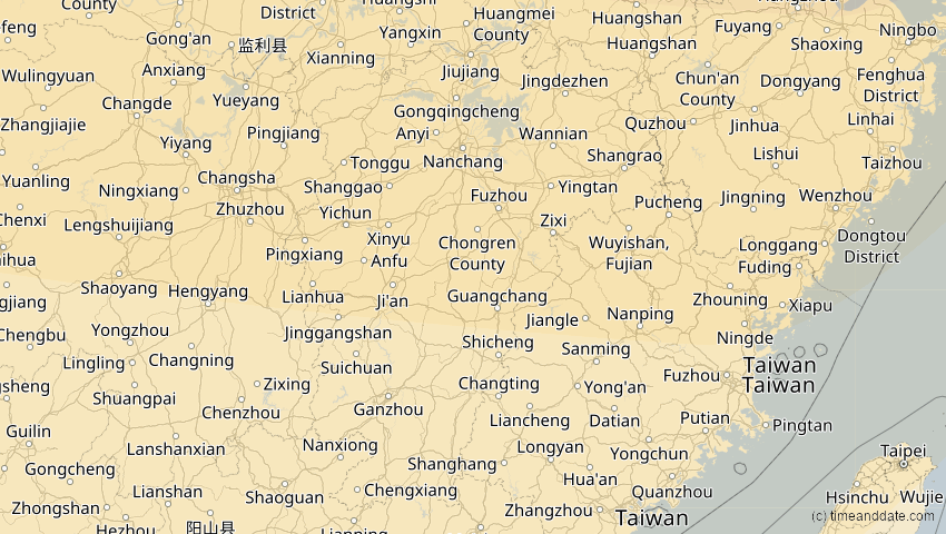 A map of Jiangxi, China, showing the path of the 12. Sep 2072 Totale Sonnenfinsternis