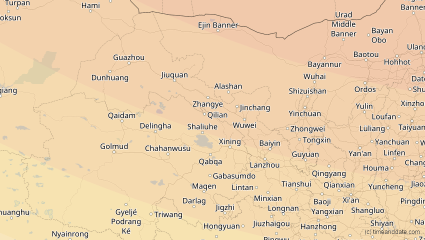 A map of Gansu, China, showing the path of the 12. Sep 2072 Totale Sonnenfinsternis