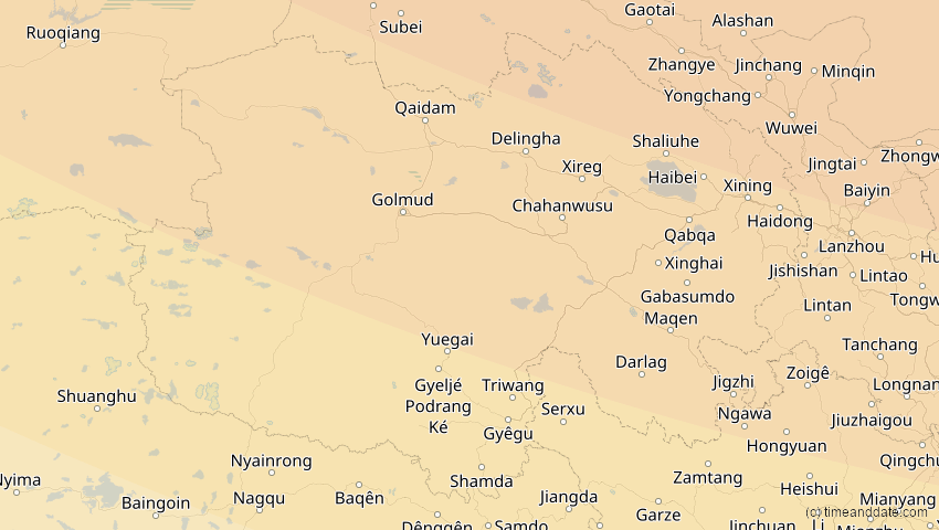 A map of Qinghai, China, showing the path of the 12. Sep 2072 Totale Sonnenfinsternis