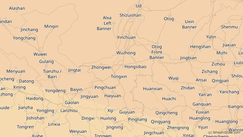 A map of Ningxia, China, showing the path of the 12. Sep 2072 Totale Sonnenfinsternis