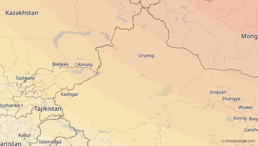 A map of Xinjiang, China, showing the path of the 12. Sep 2072 Totale Sonnenfinsternis