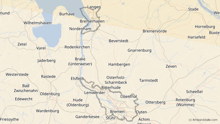 A map of Bremen, Deutschland, showing the path of the 12. Sep 2072 Totale Sonnenfinsternis