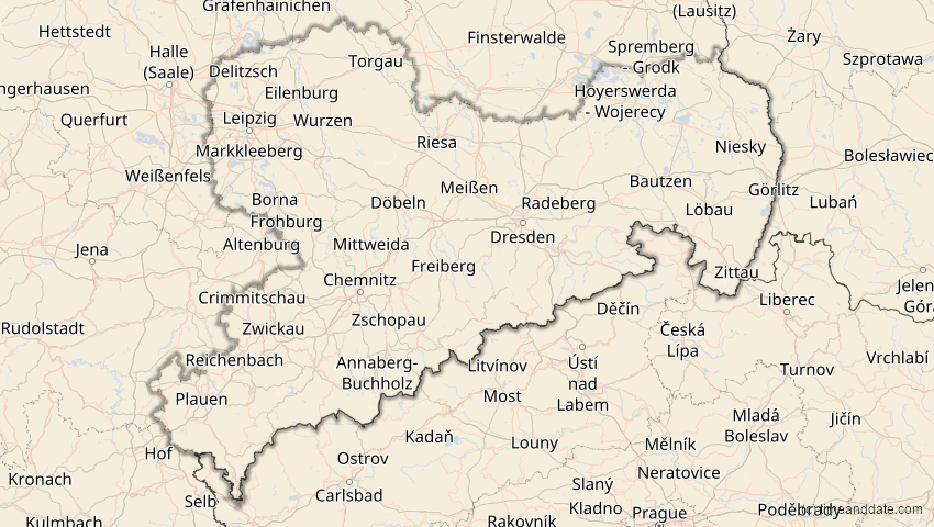 A map of Sachsen, Deutschland, showing the path of the 12. Sep 2072 Totale Sonnenfinsternis