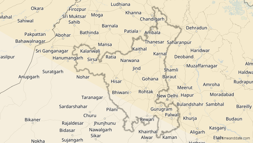 A map of Haryana, Indien, showing the path of the 12. Sep 2072 Totale Sonnenfinsternis