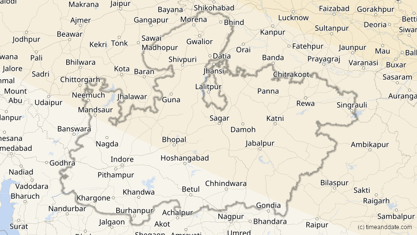 A map of Madhya Pradesh, Indien, showing the path of the 12. Sep 2072 Totale Sonnenfinsternis
