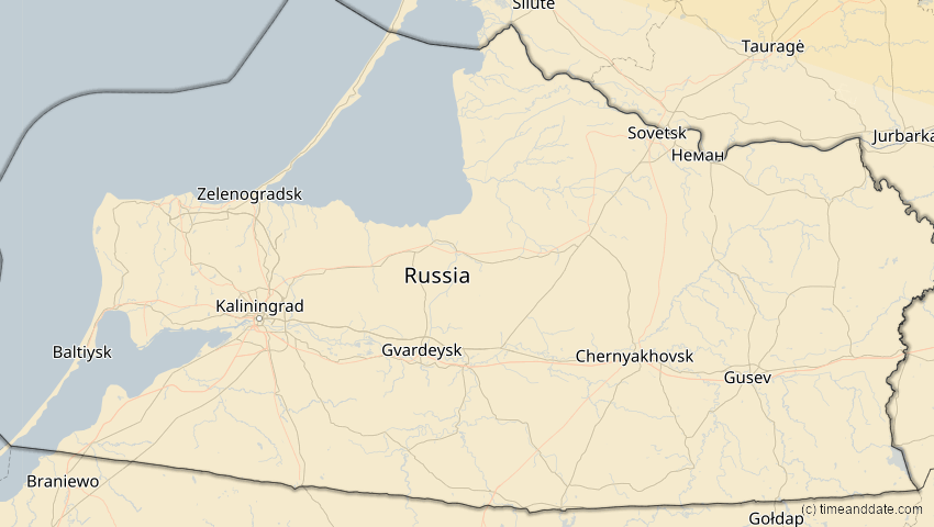 A map of Kaliningrad, Russland, showing the path of the 12. Sep 2072 Totale Sonnenfinsternis