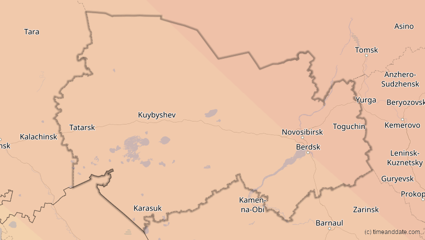 A map of Nowosibirsk, Russland, showing the path of the 12. Sep 2072 Totale Sonnenfinsternis