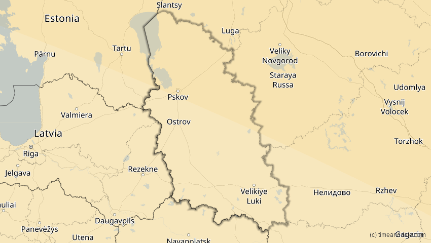 A map of Pskow, Russland, showing the path of the 12. Sep 2072 Totale Sonnenfinsternis